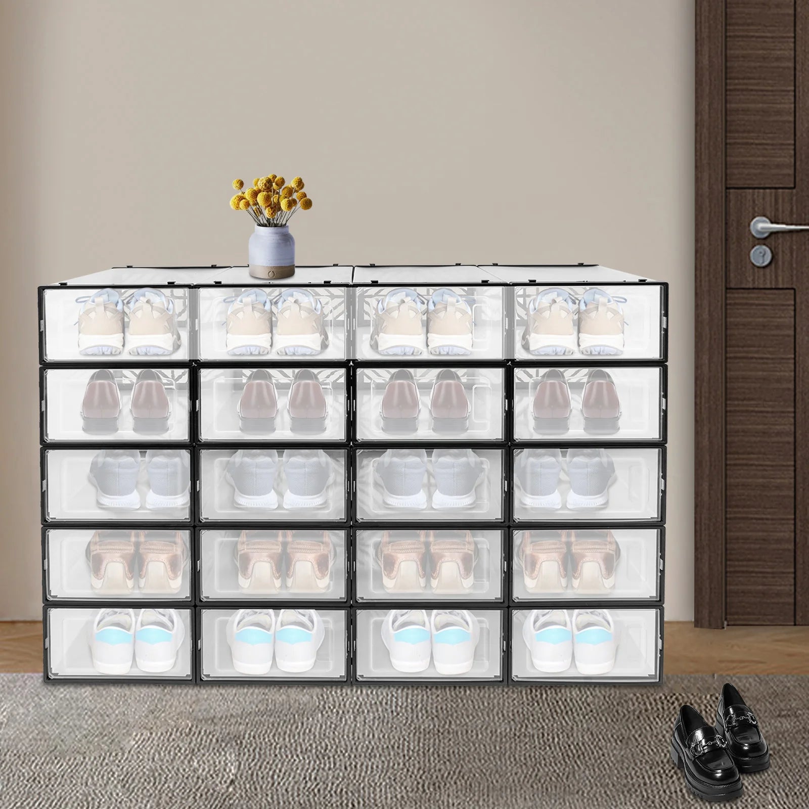 20 Pcs Shoe Storage Box Transparent PP Plastic Shoe Cabinet Moisture &amp; Dust Proof Modern Organizer Black/White
