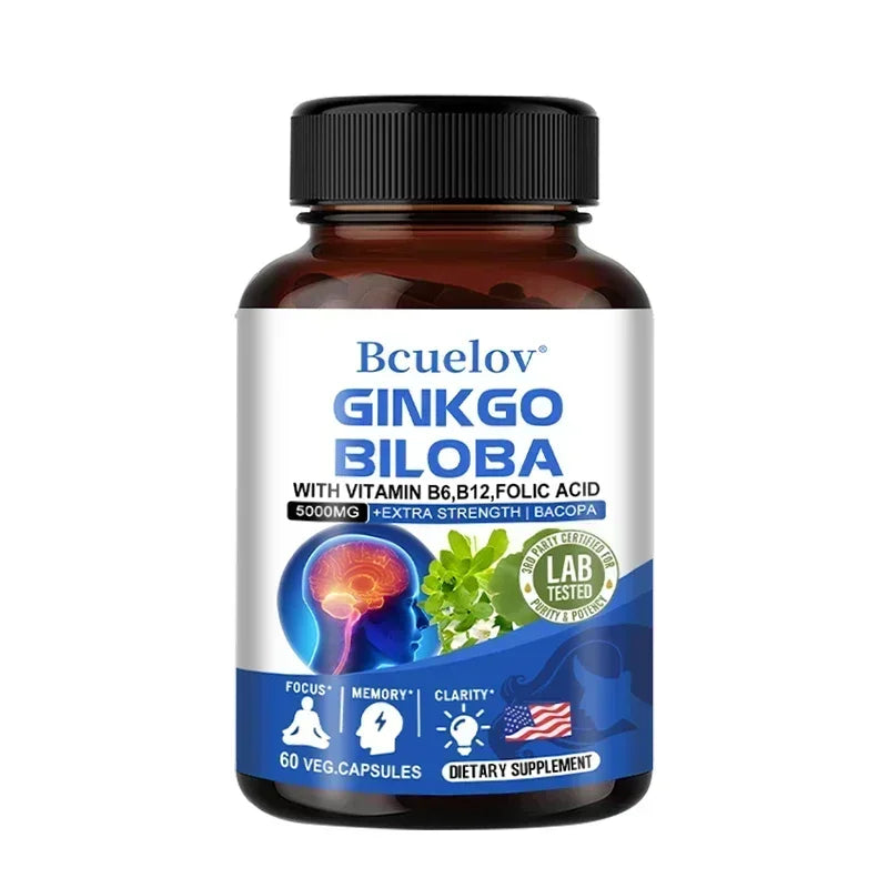 Ginkgo Biloba 5000 mg Extra Strength - Supports Brain Function and Memory, Focus, Stress Relief, 120 Veggie Capsules