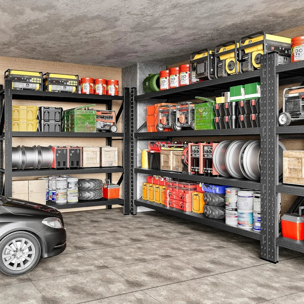 71.3" Wide Heavy Duty Garage Shelving Units,5000LBS Deep Storage Shelves,Black Metal Garage Shelves,Steel, Customized