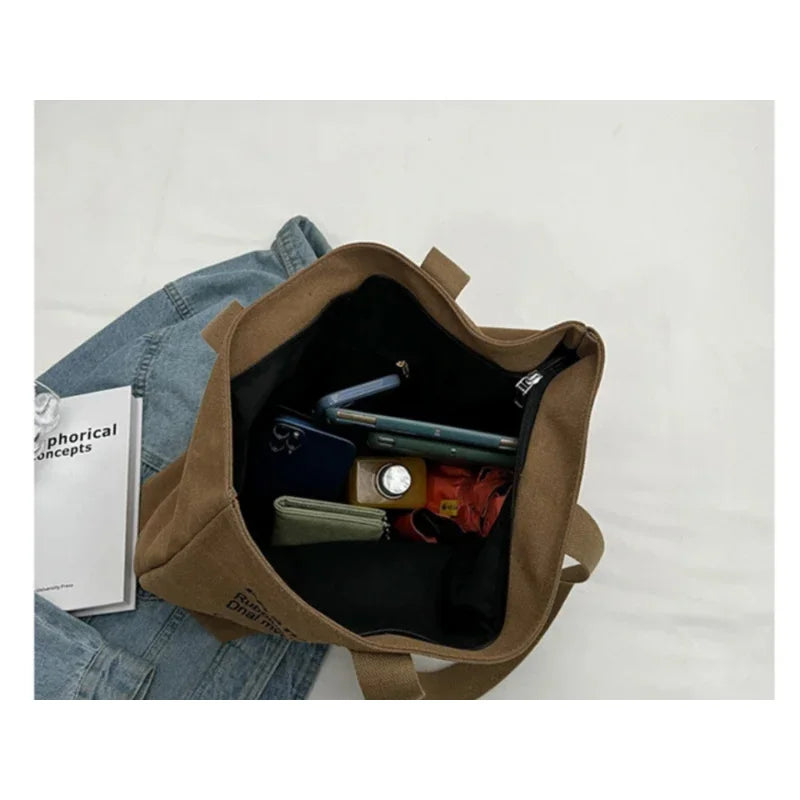 Women Canvas Tote Bag with Top Zipper, 35x25cm A4 Capacity, Casual Shoulder Handbag For Work Commuting by Arcnex