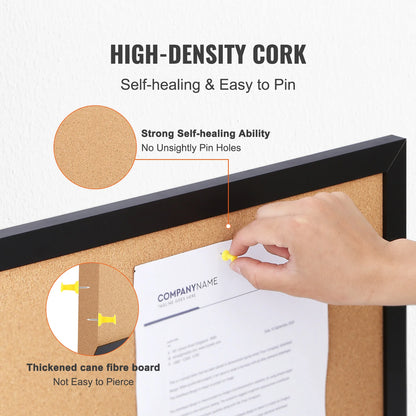 VEVOR Cork Board 36x24/24x18 in Bulletin Board W/ MDF Sticker Frame Vision Board Includes 10 Pushpins for Display and Decoration