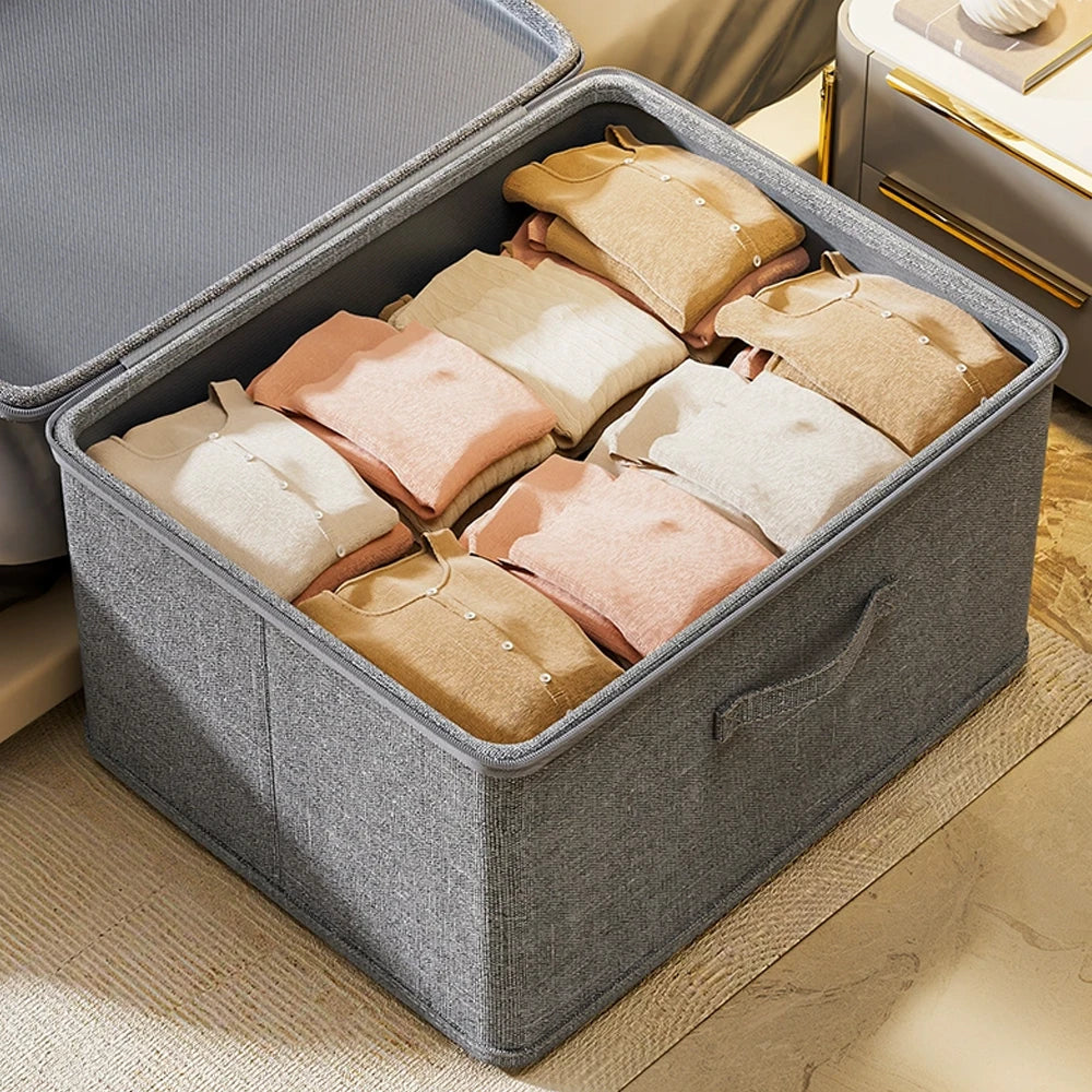 Foldable Storage Box with Cover,Clothes Storage Box with Zipper,Large Capacity Quilt Storage Box Wardrobe Underwear Organizer Bo