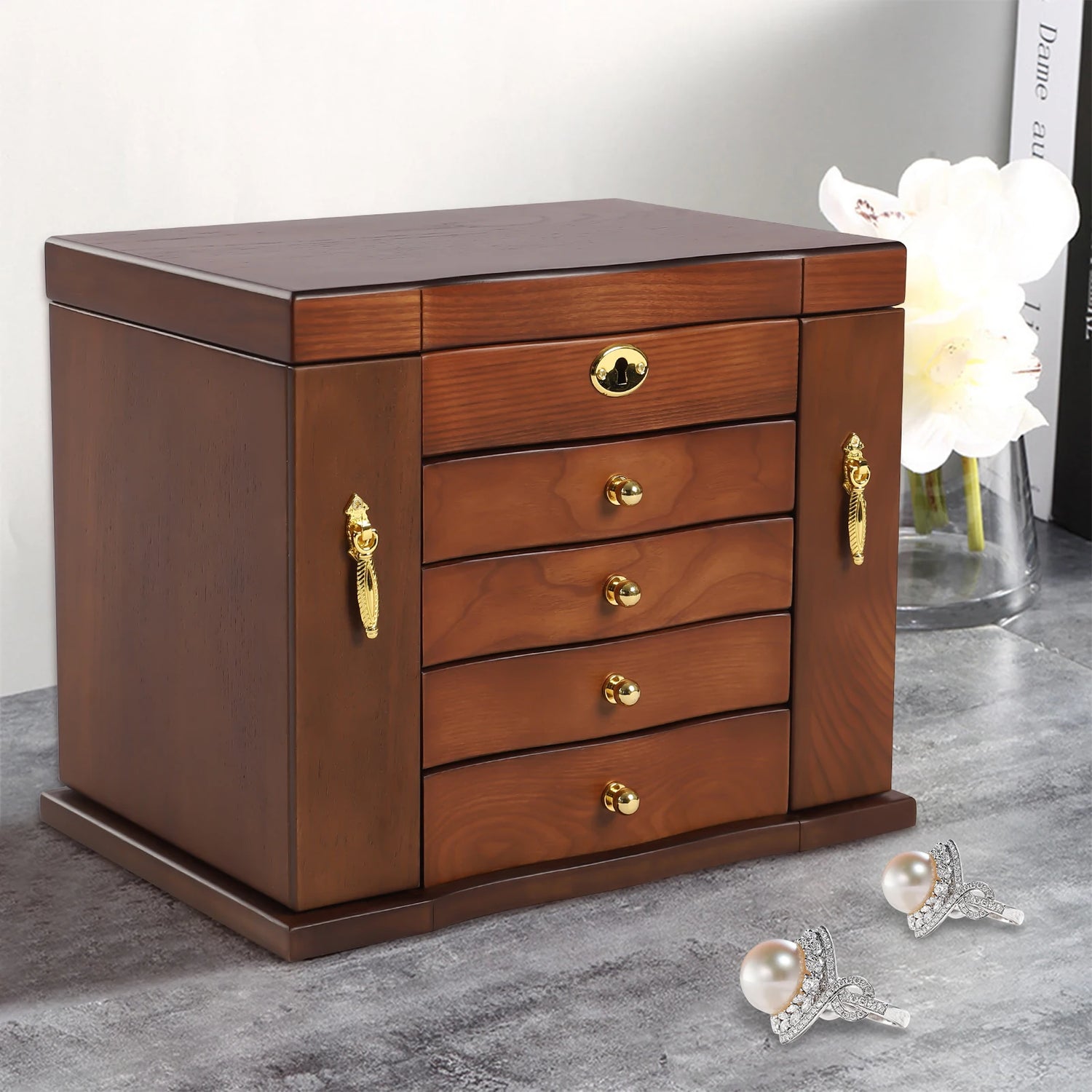 Wooden Jewelry Box Organizer Storage Luxury Multi Functional Jewelry Box with Lock Retro Drawer Style Display Packaging Supplies