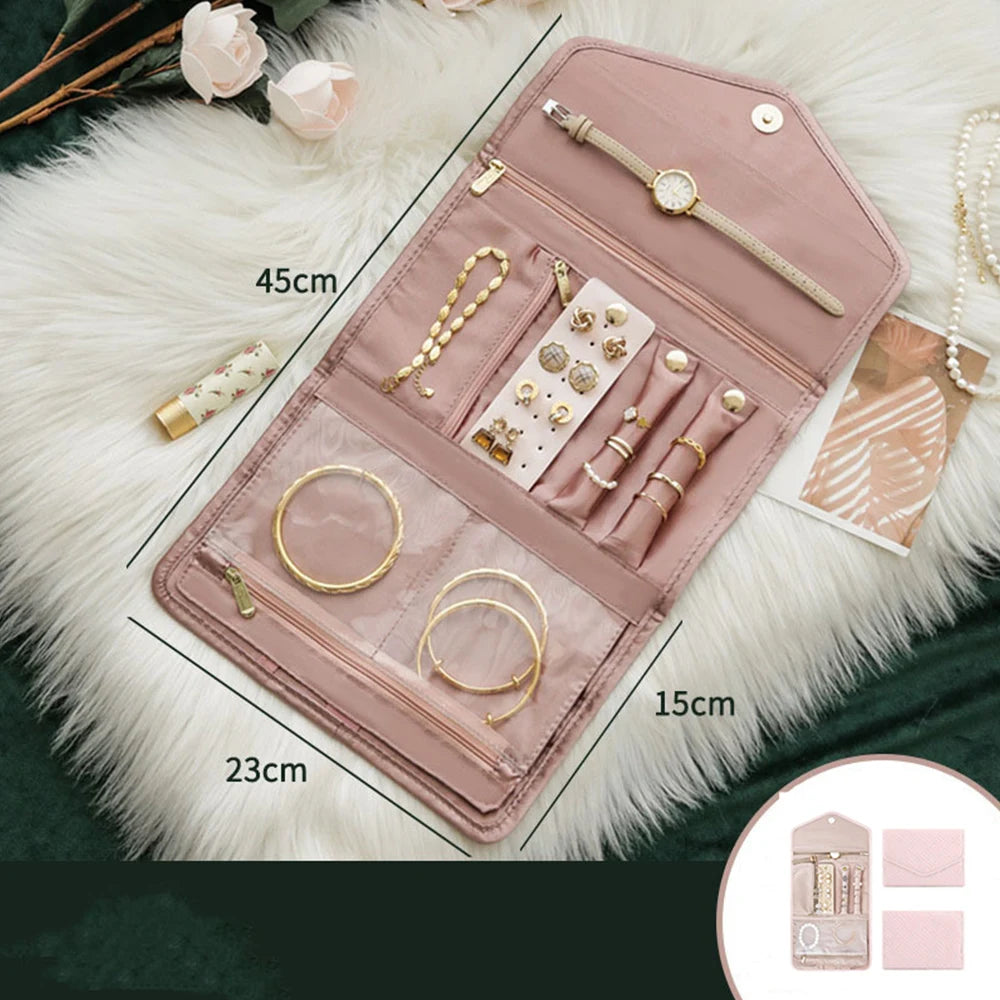 Multiple Jewelry Storage Organizer Bracelet Earrings Accessories Carrying Bag Necklace Brooch Rings Travel Folding Roll Pouch