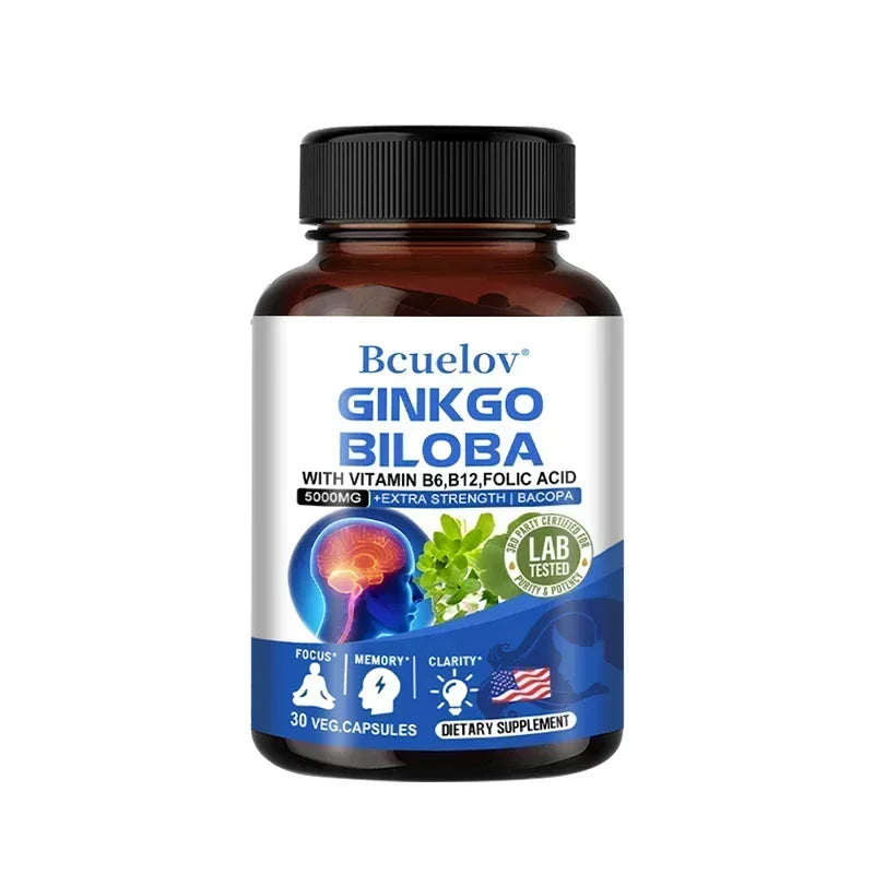 Ginkgo Biloba 5000 mg Extra Strength - Supports Brain Function and Memory, Focus, Stress Relief, 120 Veggie Capsules
