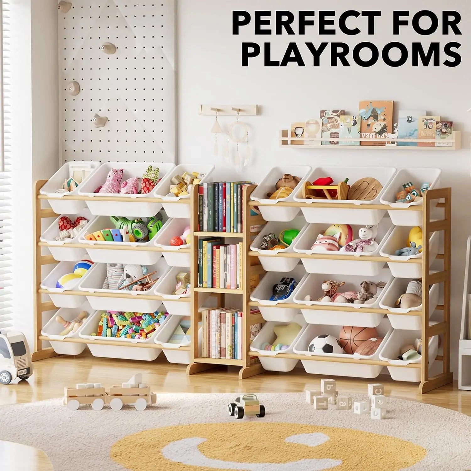 Large Toy Storage Organizer with 24 Bins and 3 Shelves for Kids Bedroom Playroom Organization, White