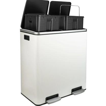 AOOU 16 Gallon Stainless Steel Trash Can, 60L Dual Compartment, Metal Kitchen Step Recycle Bin, Metal Double Dustbin, in-Home