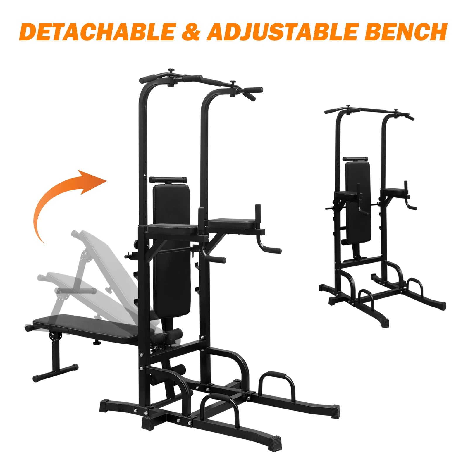 Power Tower with Bench Pull Up Bar Dip Station Adjustable Height Dip Stand Heavy Duty Multi Function Fitness Rack