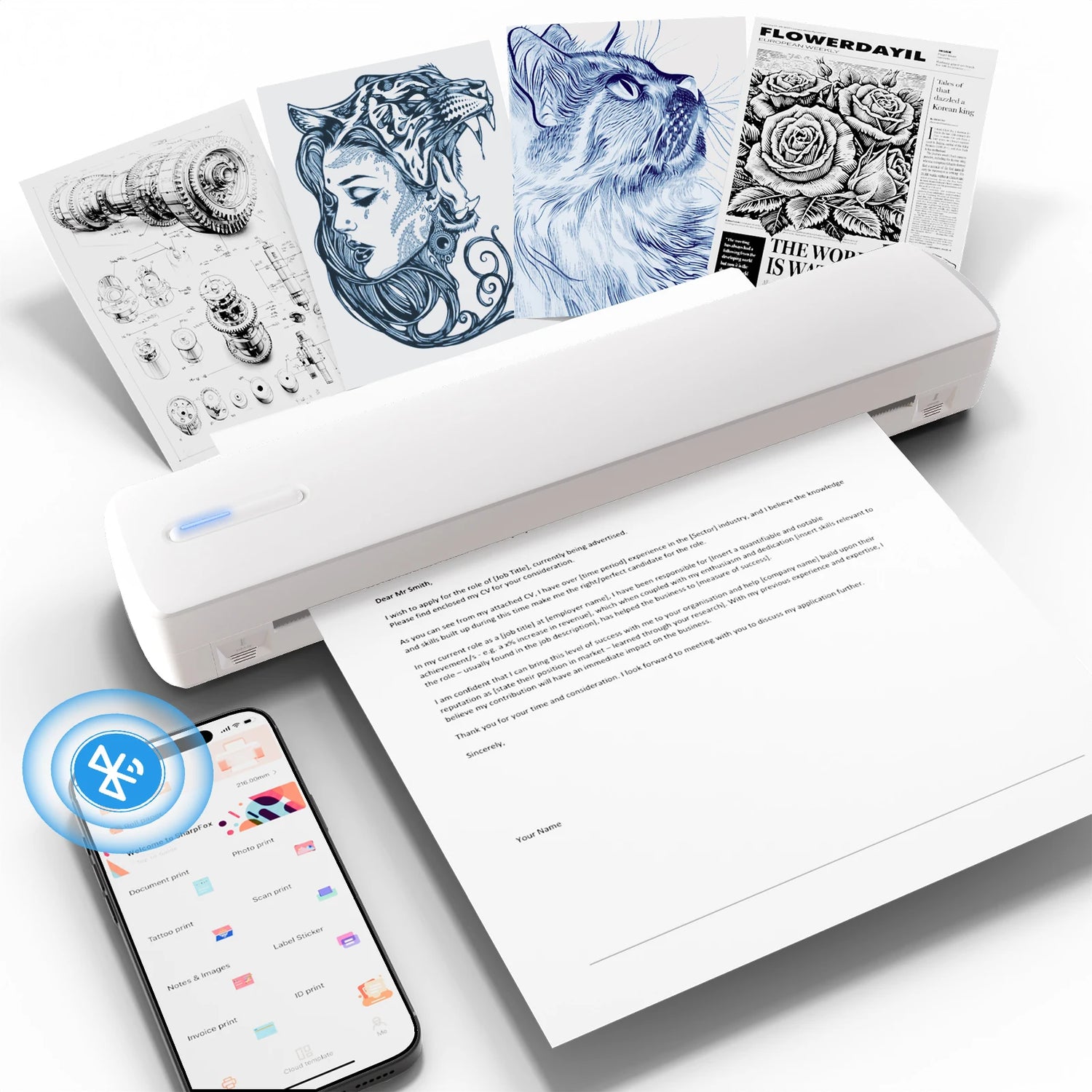 Portable Thermal Printer A4 C80 – Inkless Wireless Bluetooth Mini 