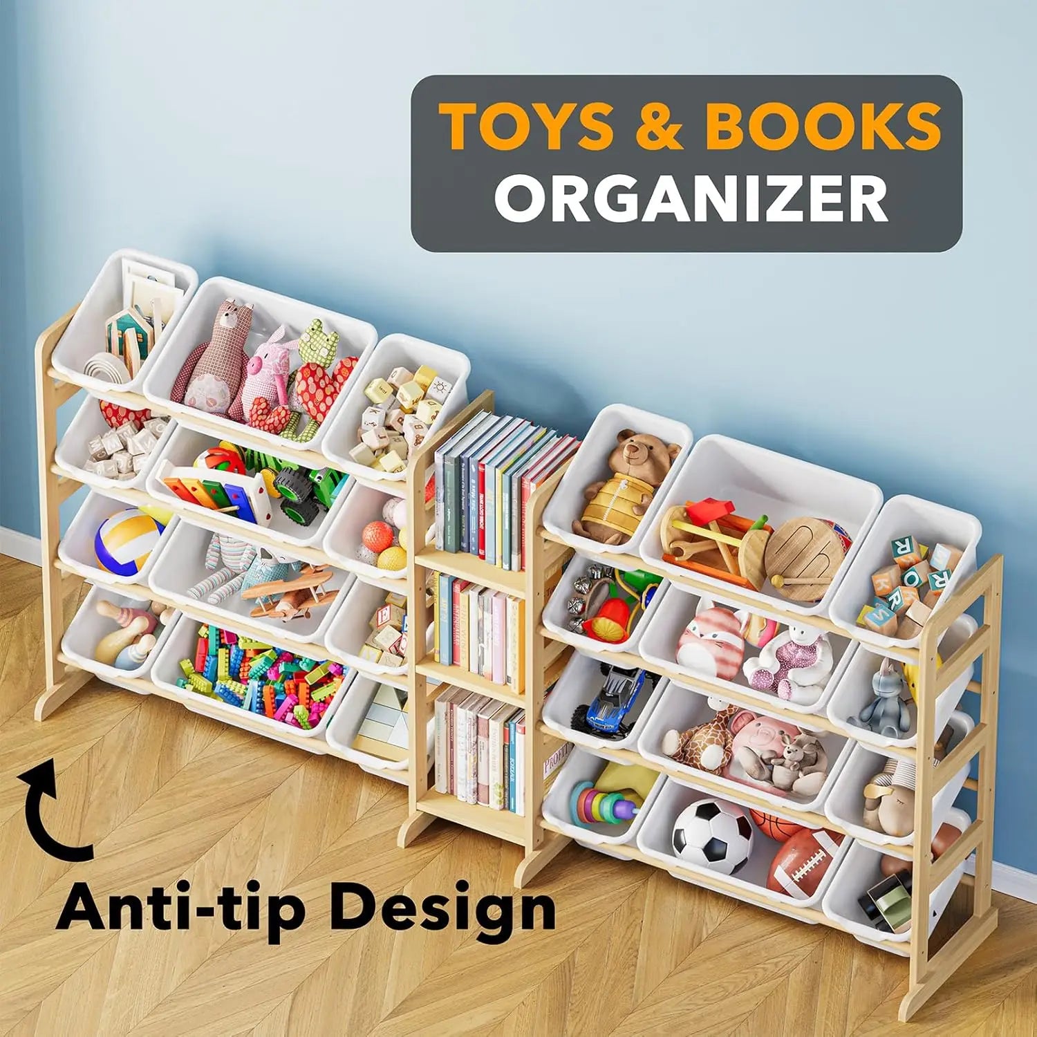 Large Toy Storage Organizer with 24 Bins and 3 Shelves for Kids Bedroom Playroom Organization, White