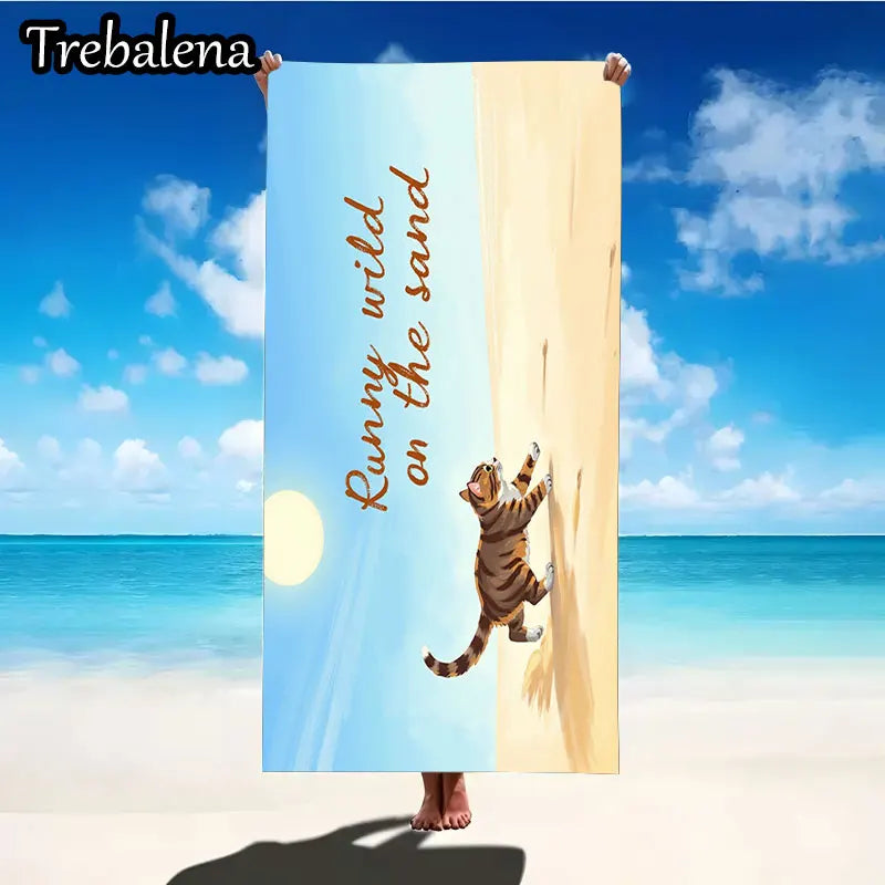 30*60inch Ultra-Soft Beach Towel with Runny Wild Cat on Sand Beach Towel