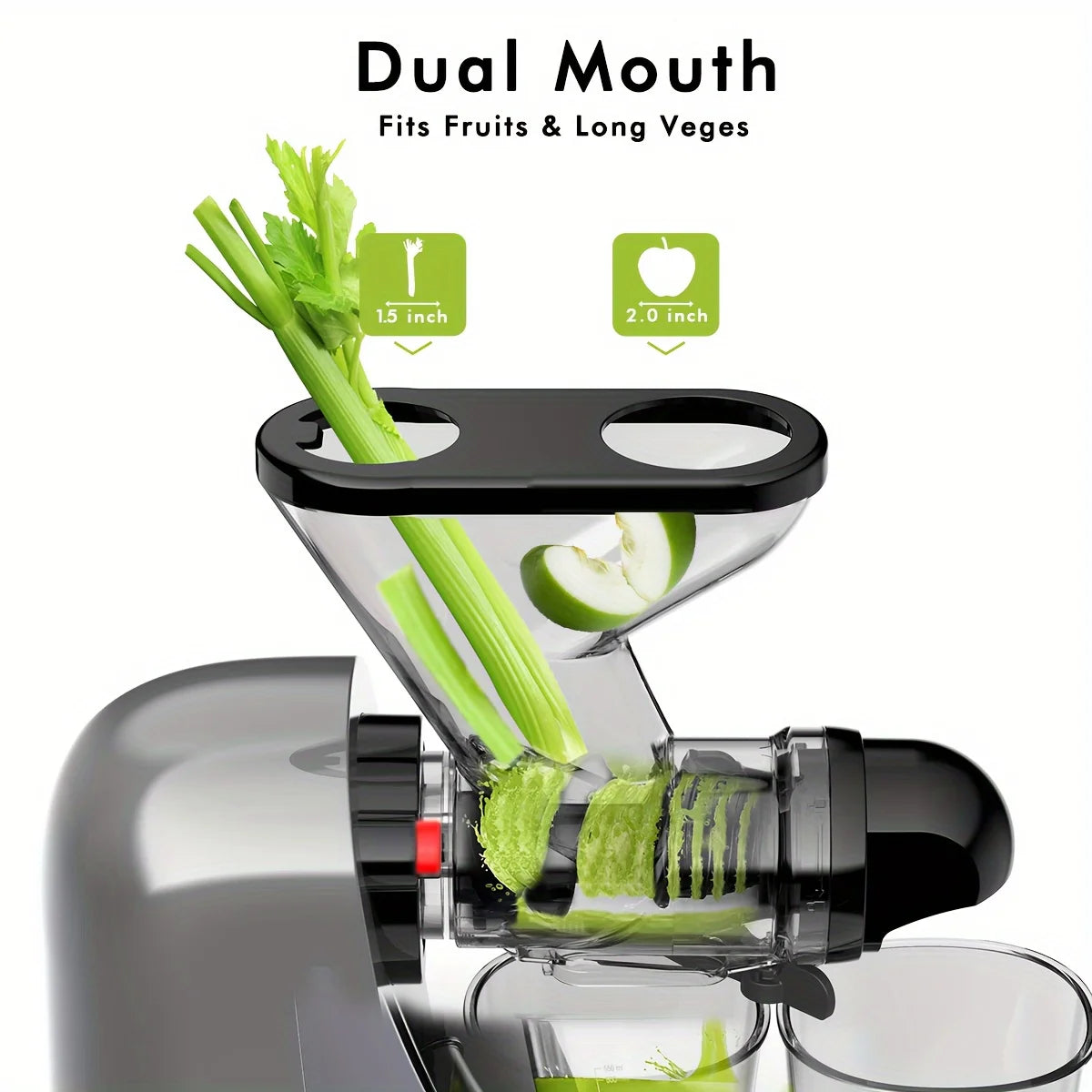 SiFENE Cold Press Juicer - Slow Masticating, High Yield for Fruits &amp; Veggies, Dual-Mouth, Anti-Clog, Easy Clean, BPA-Free, Gray