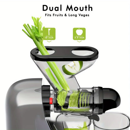 SiFENE Cold Press Juicer - Slow Masticating, High Yield for Fruits &amp; Veggies, Dual-Mouth, Anti-Clog, Easy Clean, BPA-Free, Gray