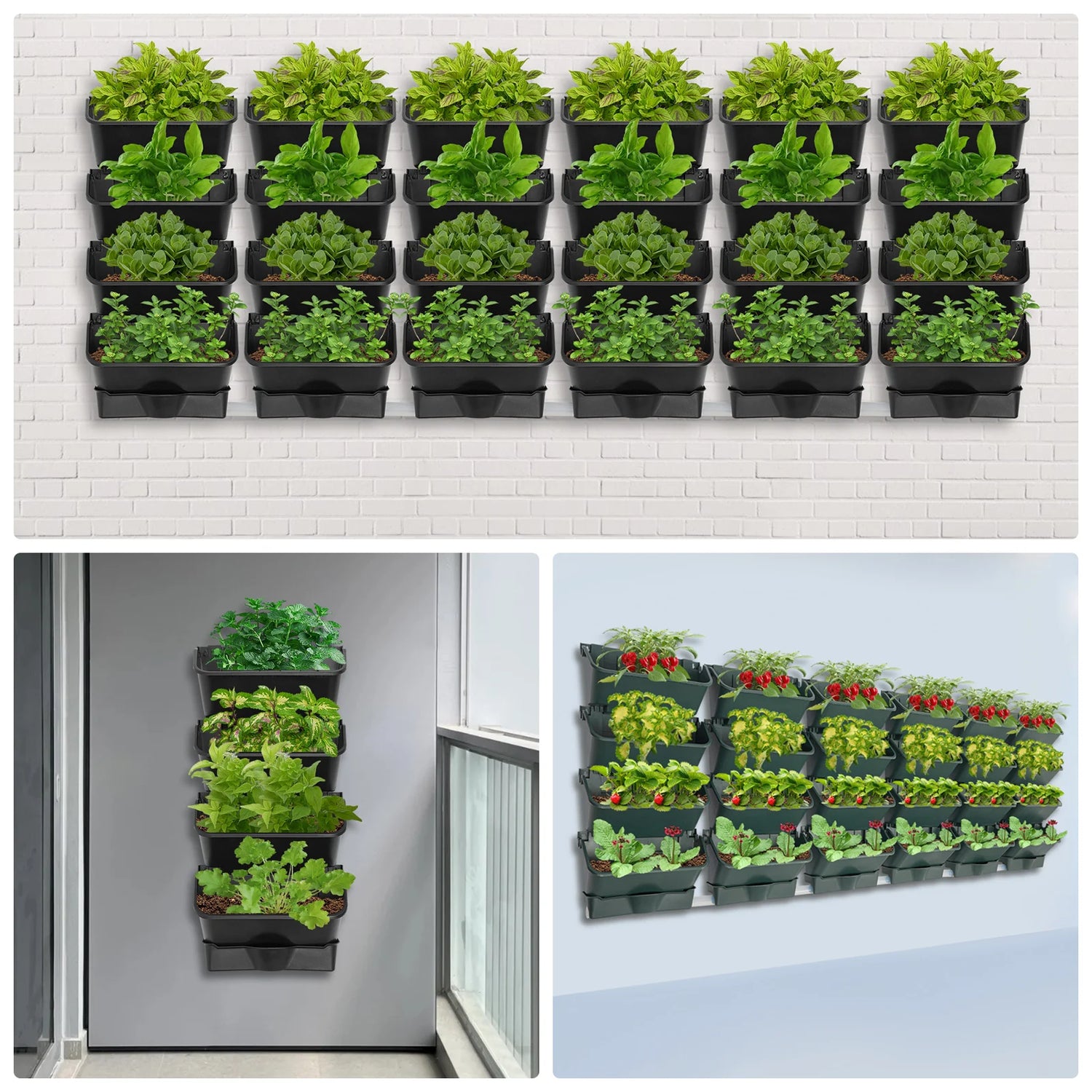 Black/Green Stackable Planter Indoor Outdoor W/ 6 Drainage Pot 18 Plastic Pot 6.56ft Drainage Pipe Hanging Vertical Wall Planter