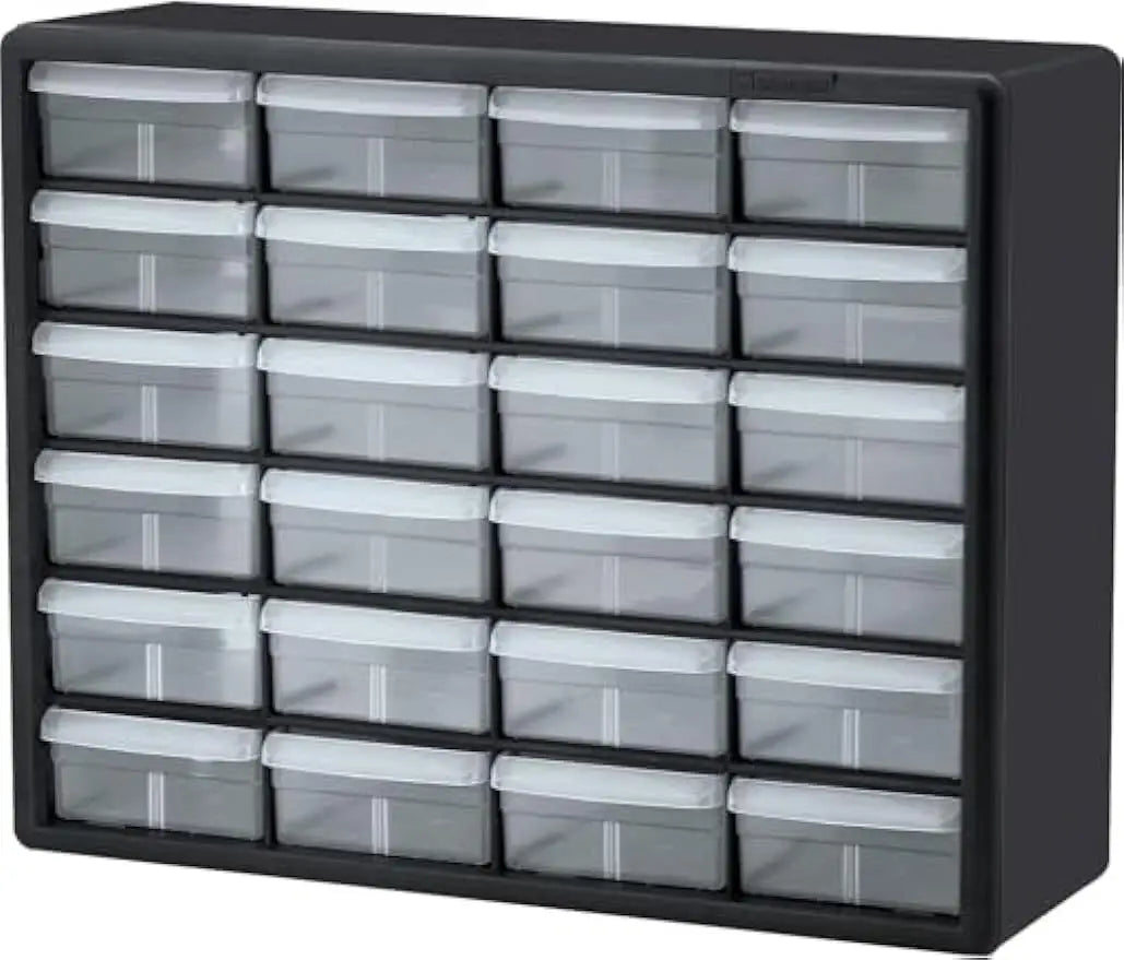 24-Drawer Plastic Storage Cabinet for Garage, Workshop, Home Organization - 20"W x 6"D x 16"H, Black