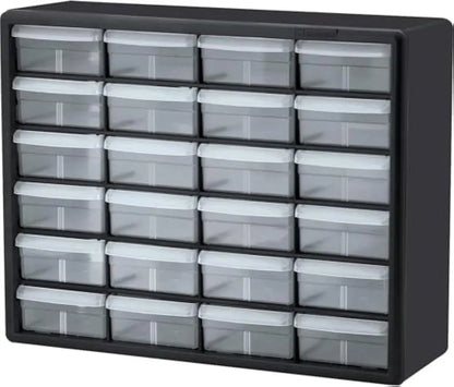 24-Drawer Plastic Storage Cabinet for Garage, Workshop, Home Organization - 20"W x 6"D x 16"H, Black