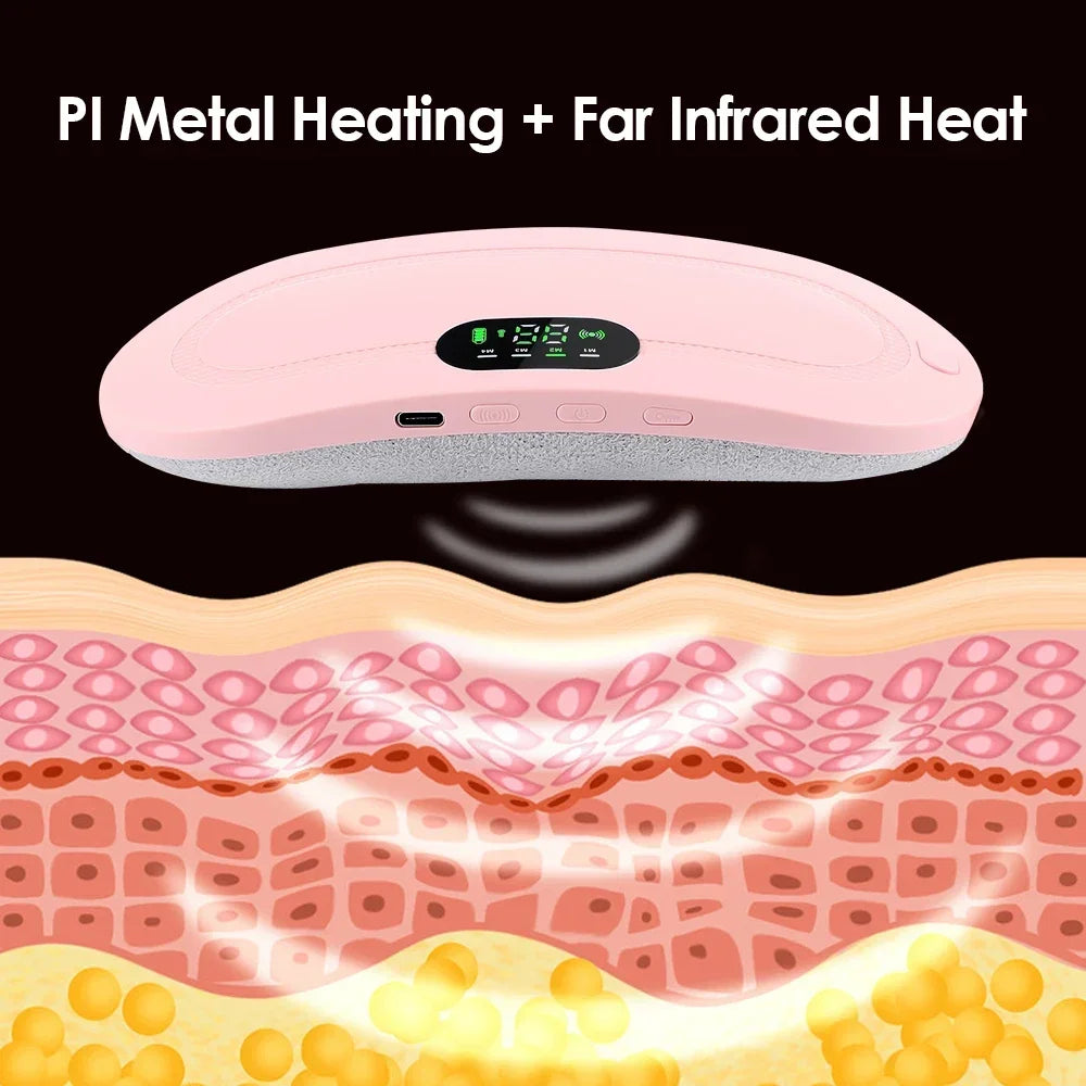 Portable Heated Massage Belt Menstrual Pain Relief Hot Compress Pad Abdominal Thermal Vibration Massager Period Warm Palace Belt