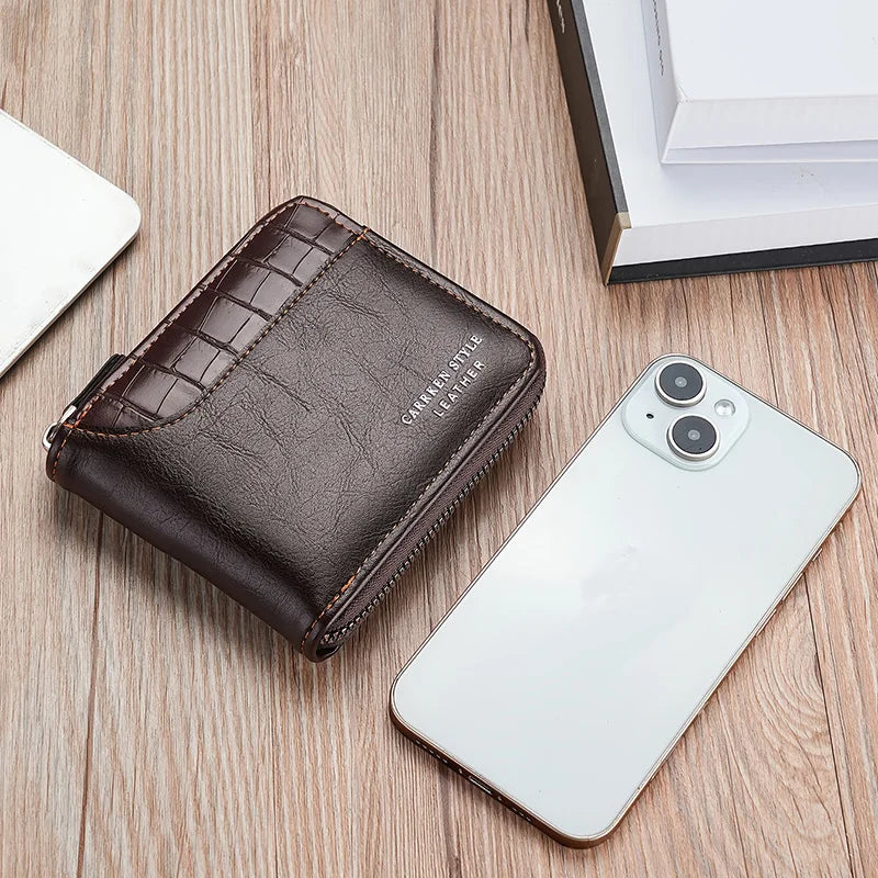 Leather Men’s Wallet Luxury Mens Purse Male Zipper Card Holders With Coin Pocket Rfid Wallets Gifts For Men Money Bag NEW
