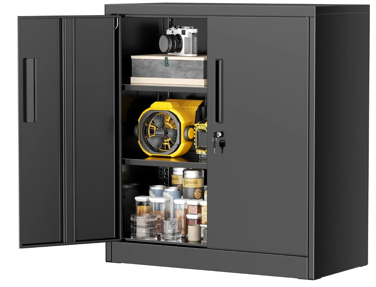 36" Metal Storage Cabinet with Wheels, Lockable Rolling Metal Garage Cabinets with 2 Doors and 4 Adjustable Shelves, Rolling To