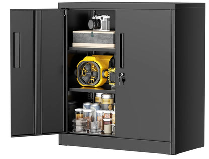36" Metal Storage Cabinet with Wheels, Lockable Rolling Metal Garage Cabinets with 2 Doors and 4 Adjustable Shelves, Rolling To
