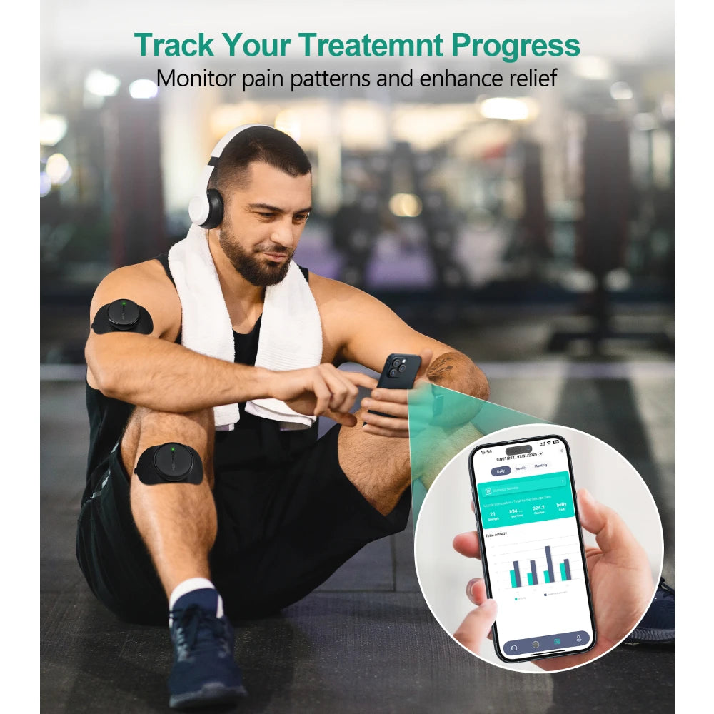 3-in-1 TENS EMS Unit Wireless, Dual Channel Muscle Stimulator 25 Intensities 8 Areas App Control Back Pain Relief Therapy