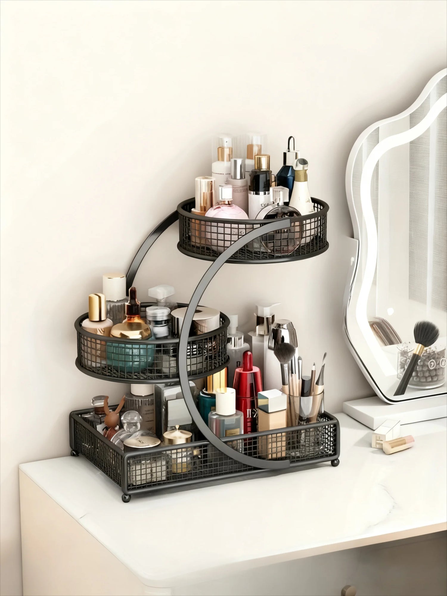 1pc Painted Bronze Metal Cosmetic Rack: Portable Countertop, No Assembly, Modern Style, for Lipsticks &amp; Skincare