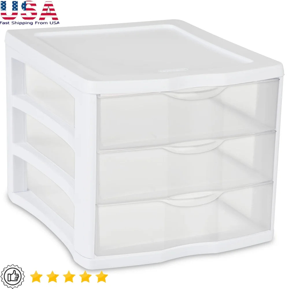 3 Drawer Clear Plastic Desktop Storage Organizer Stackable Countertop Drawer Crafts Office Supplies Jewelry Home Office Storage