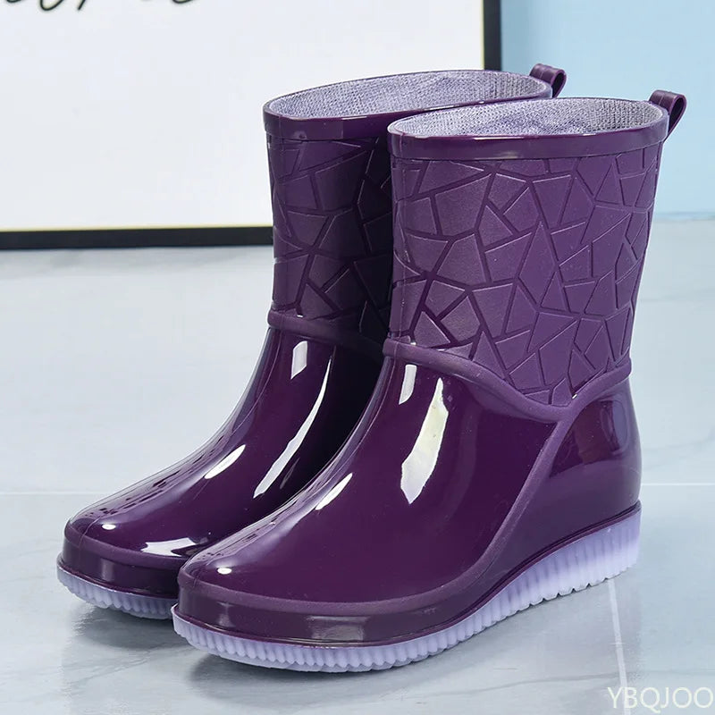 Four Seasons Jelly Anti Slip Thick Fashion New Waterproof Shoes for Women Wear Wear Wear Resistant Short Tube Rain Boots 2026