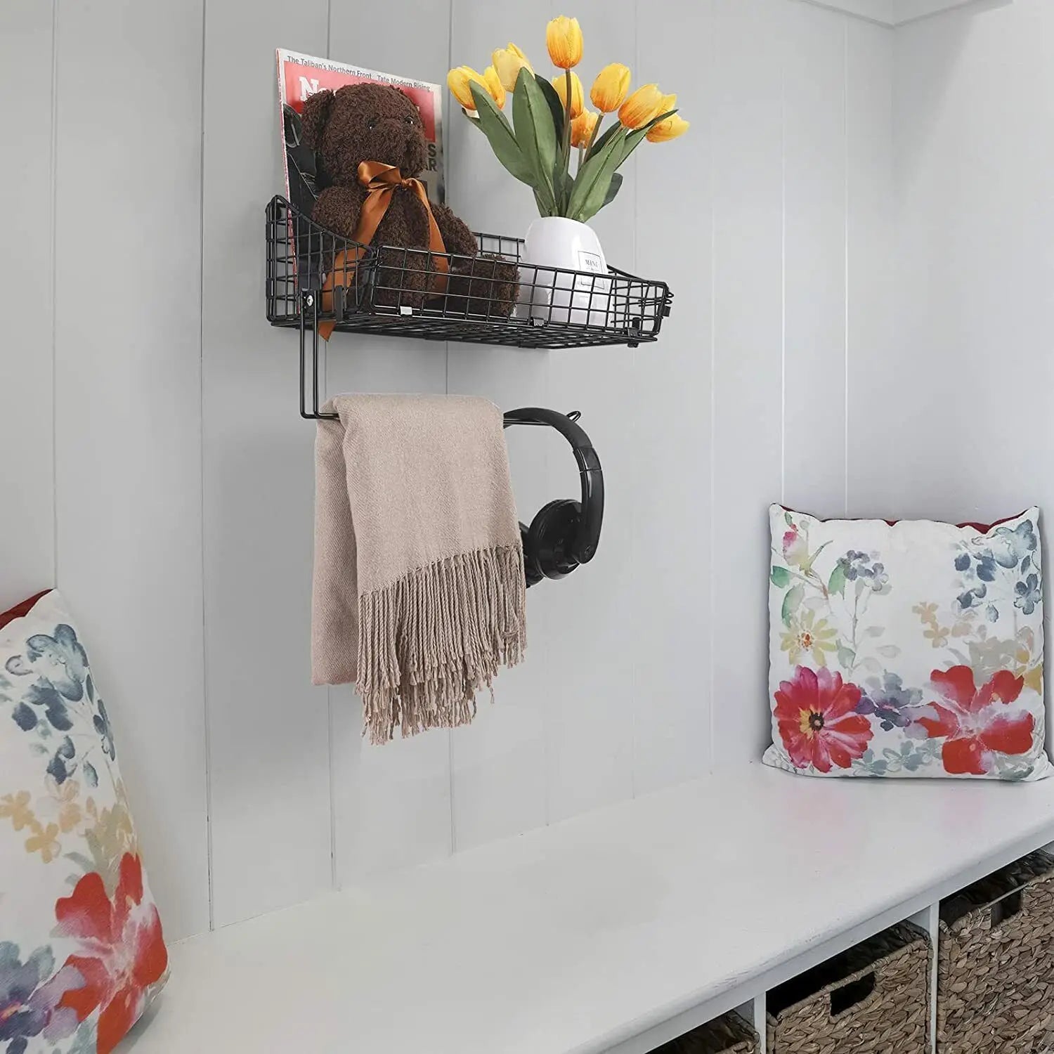 Iron mesh wall mounted kitchen paper rack for hanging exquisite and unique wire mesh large capacity storage space
