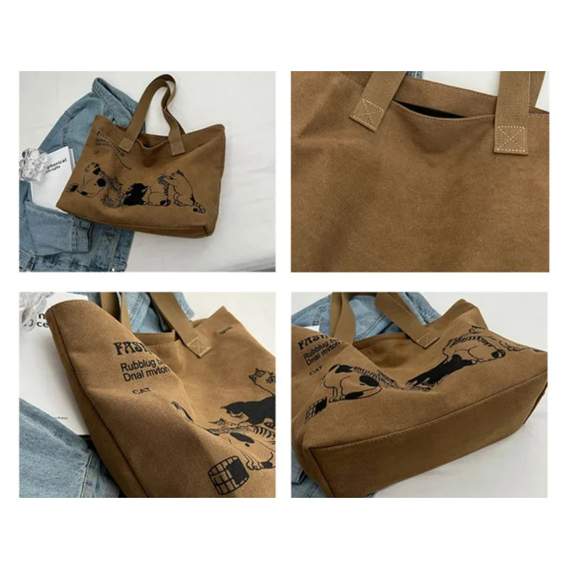 Women Canvas Tote Bag with Top Zipper, 35x25cm A4 Capacity, Casual Shoulder Handbag For Work Commuting by Arcnex