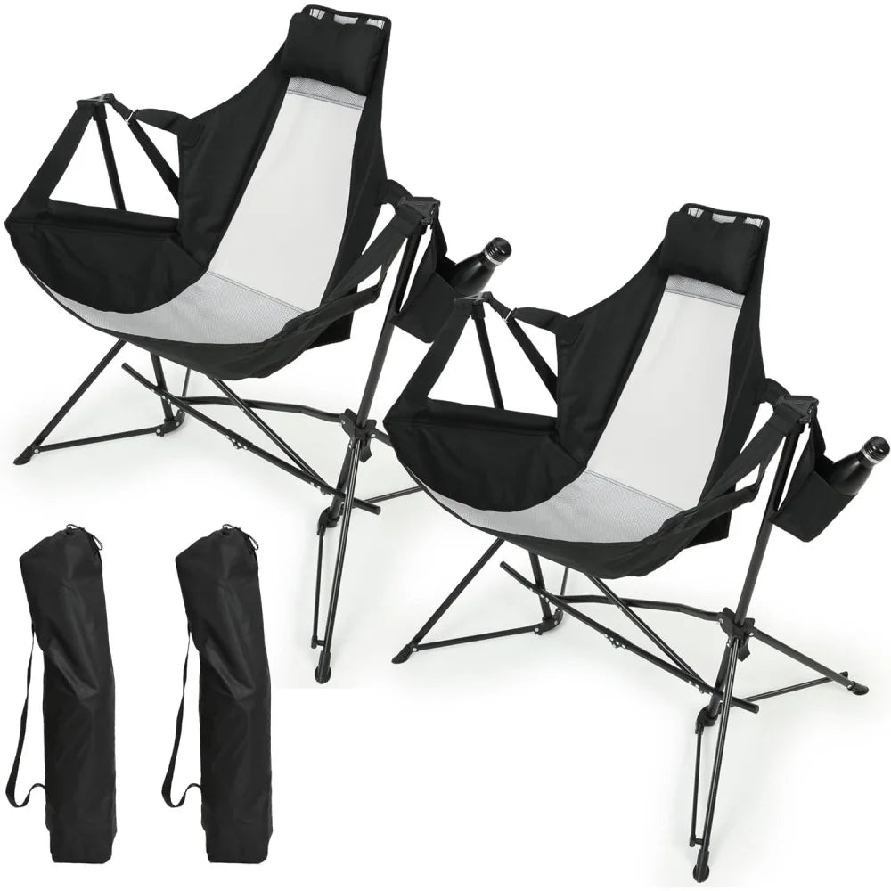 Hammock Camping Chair Folding Portable Aluminum Alloy Adjustable Back Swinging Chair Pillow Cup Holder Recliner Carry Bag