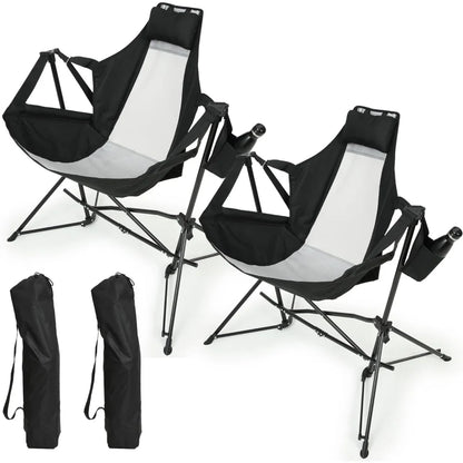 Hammock Camping Chair Folding Portable Aluminum Alloy Adjustable Back Swinging Chair Pillow Cup Holder Recliner Carry Bag