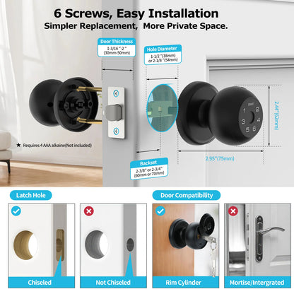 Viladepot Smart Lock Fingerprint Door Lock App Control TYPE-C Interface Passcode Unlock Electronic Touchscreen Keypad Indoor