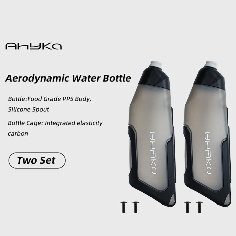 AhyKa Aerodynamic Water Bottle Set 600ml Big Capacity Food Grade PP5 Bottle With Ultralight Carbon Bottle Cage Bike Accessories