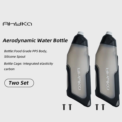 AhyKa Aerodynamic Water Bottle Set 600ml Big Capacity Food Grade PP5 Bottle With Ultralight Carbon Bottle Cage Bike Accessories
