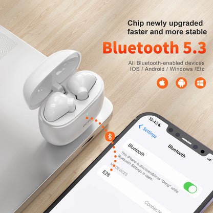 Wireless Earphones QERE E28 NEW TWS Bluetooth 5.3 HD Microphone HIFI Headphone 13mm Driver Low Latency gaming waterproof Earbud