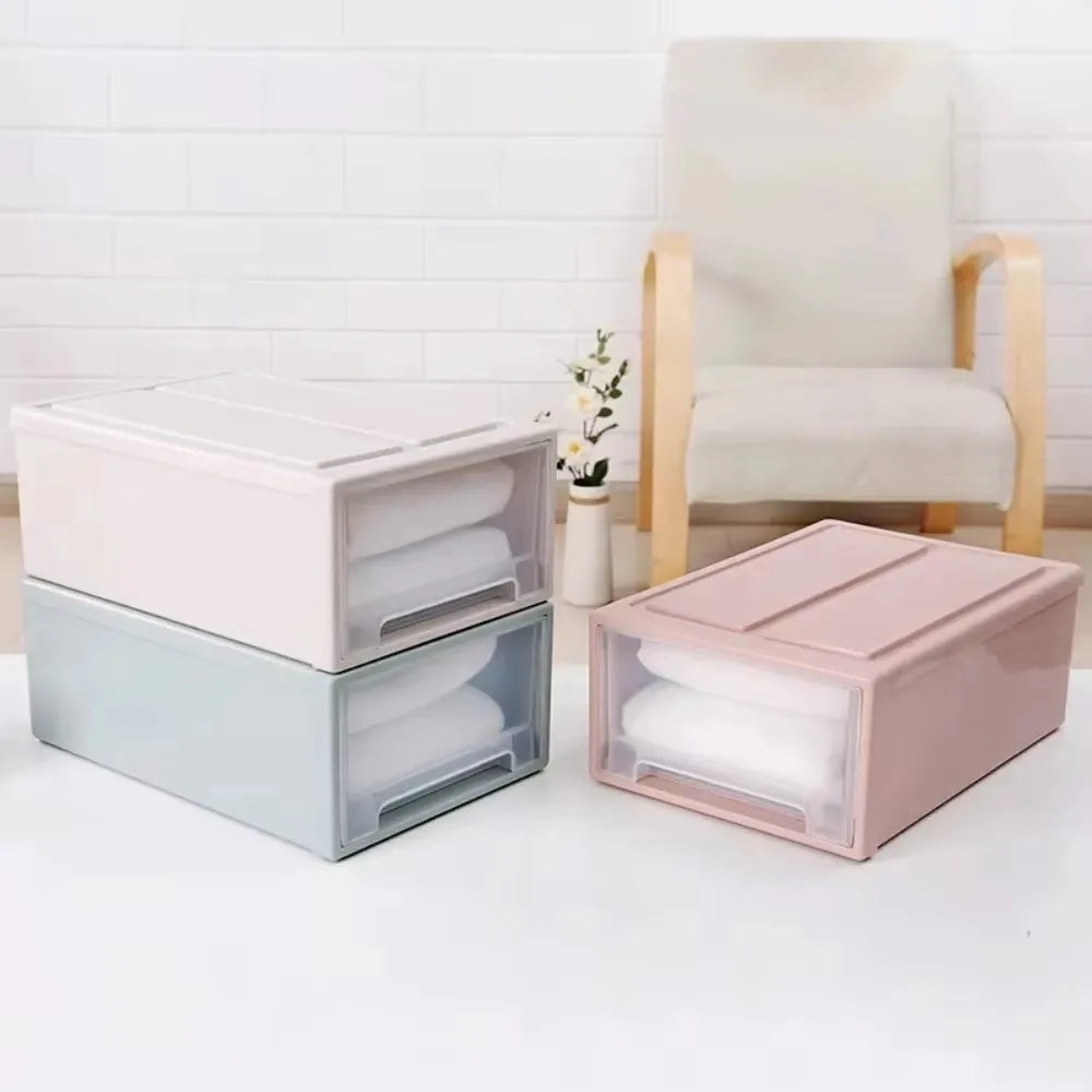 Stackable Quilt Storage Drawer Transparent Wardrobe Organizer Household Closet Storage Box Home Plastic Desktop Sundries Boxes
