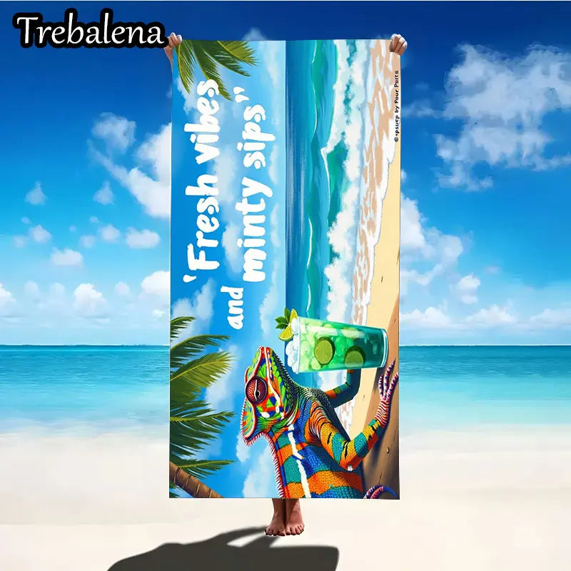 30*60inch Ultra-Soft Beach Towel with Tropical Chameleon Fresh Vibes Beach Towel