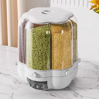Rotating Food Storage Containers Rice Distributor Transparent Large Capacity Beans Grain Container With Lid
