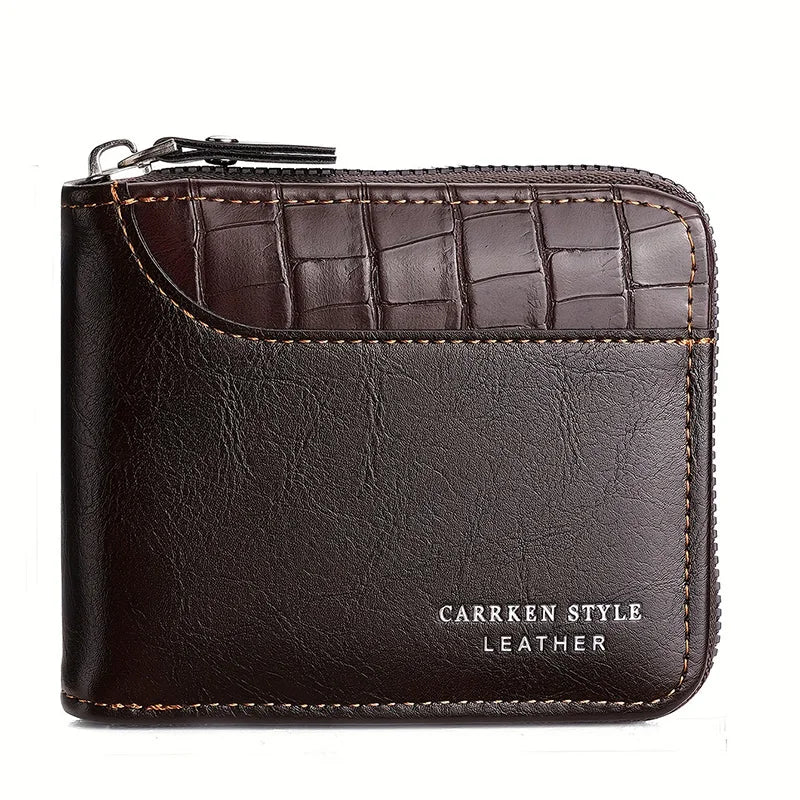 Leather Men’s Wallet Luxury Mens Purse Male Zipper Card Holders With Coin Pocket Rfid Wallets Gifts For Men Money Bag NEW