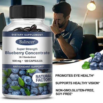 Blueberry Capsules - 500 Mg, Good for The Brain, Heart Health, Eye Care, Antioxidant, Promotes Smooth Skin- 120 Capsules