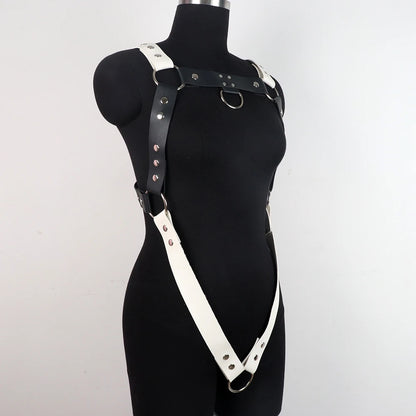 Men Chest Harness Belt Black and White Punk Body Harness Belt, Buckle Clothes Outfits Shoulder Straps Nightclub Cosplay Clubwear