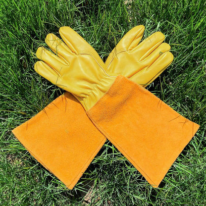 1 Pair Long Thorn Proof Gardening Gloves Breathable Leather Working Mitten with Forearm Protection Garden Gloves for Women Men