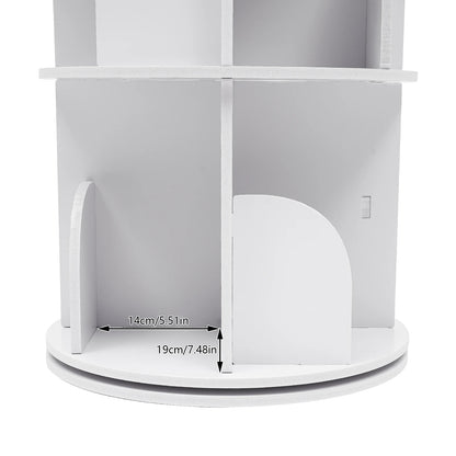 2/4-Tier Wooden Rotatable Bookshelf - 360°Display Floor Standing Storage Rack, White Multifunctional Bookshelf Organizer