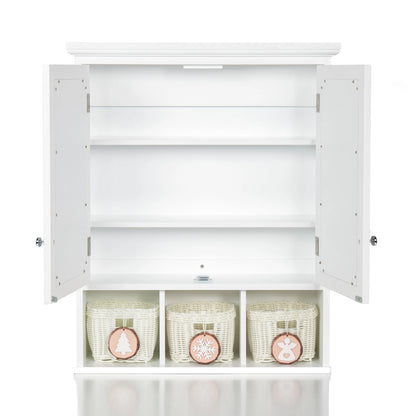 Bathroom Storage Cabinet, Medicine Cabinets for Bathroom with Mirror, 2 Doors 4 Adjustable Shelf + 3 Christmas Style Storage Bas