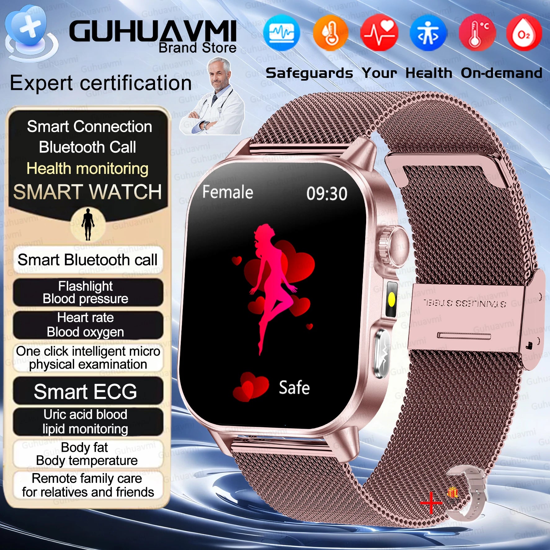 2026New ECG+PPG AI Health Diagnose Smart Watch Men Women Clock Blood Lipid BP Uric Acid Heart rate Tracker HD Call Smart Watch