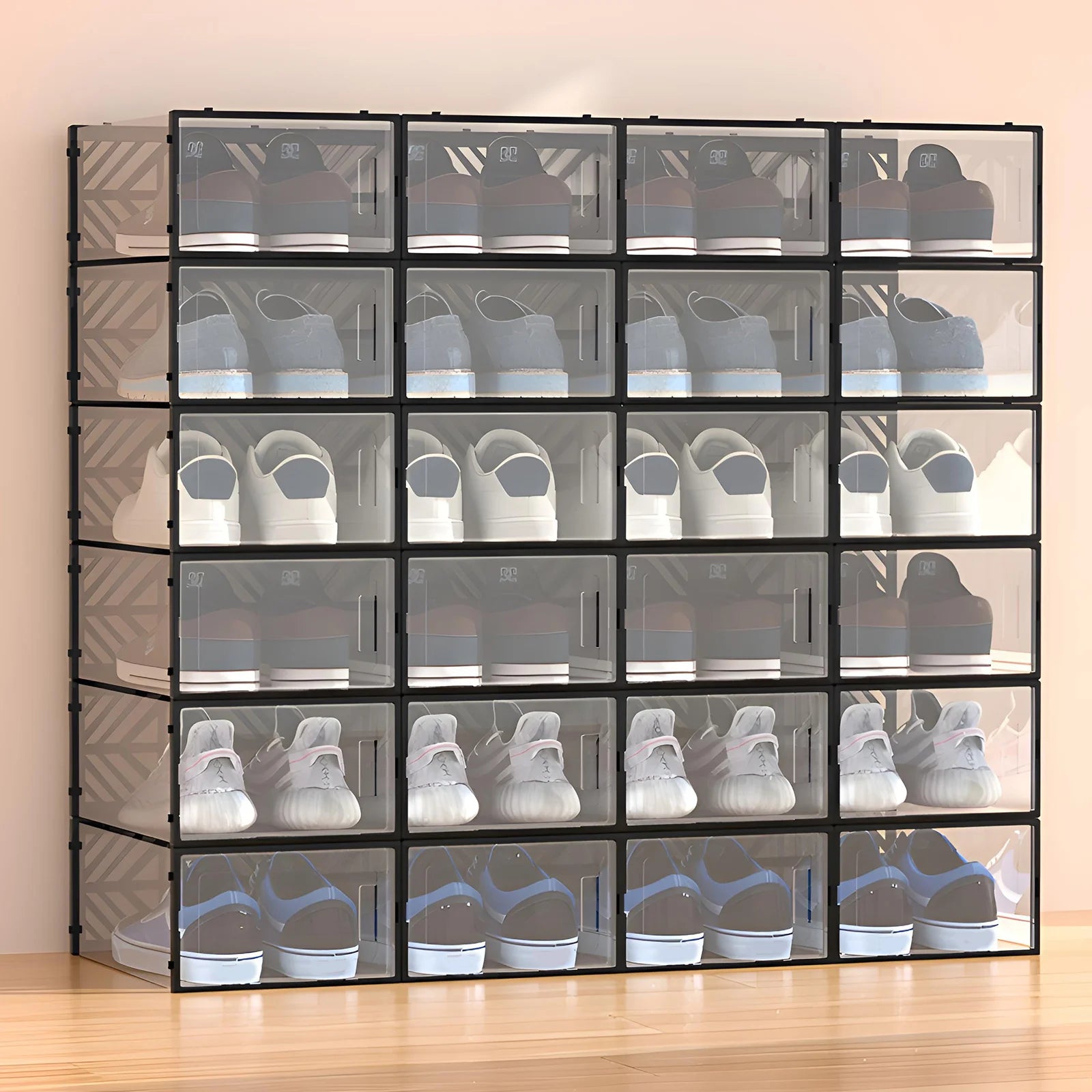 20 Pcs Shoe Storage Box Transparent PP Plastic Shoe Cabinet Moisture &amp; Dust Proof Modern Organizer Black/White