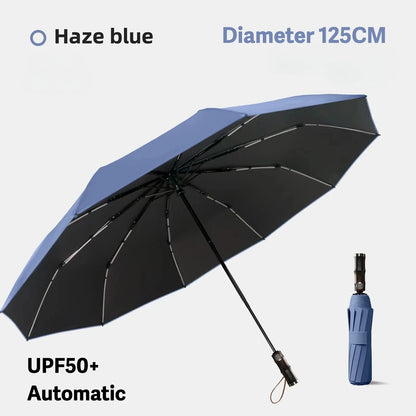 Windproof Automatic Folding Umbrella, 125CM Diameter Large Rain Umbrella, Sun UV UPF50+ Protection Umbrellas for Man and Women