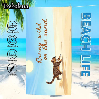 30*60inch Ultra-Soft Beach Towel with Runny Wild Cat on Sand Beach Towel