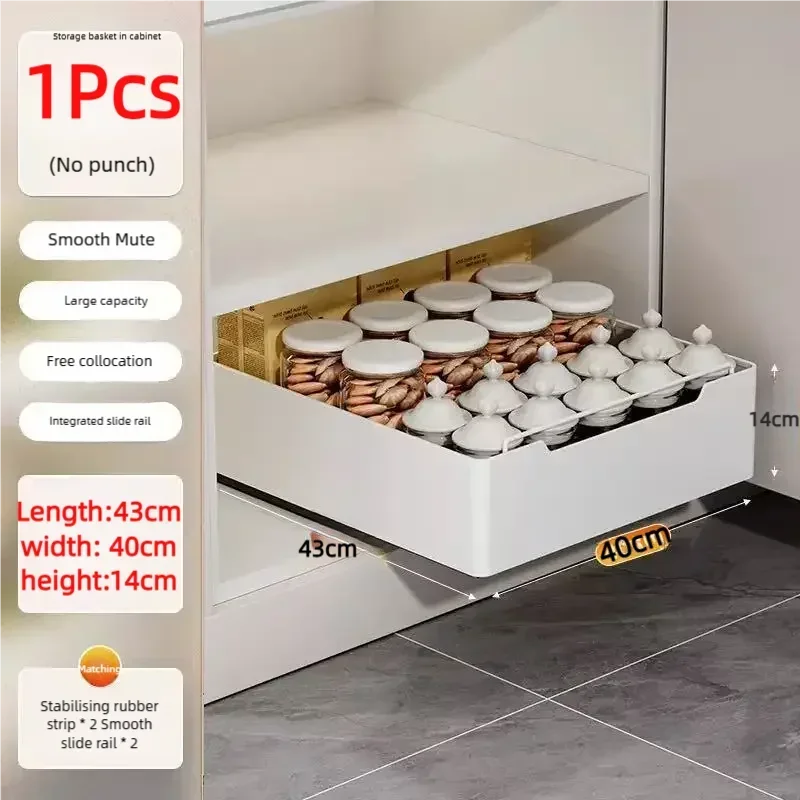 Pull Out Cabinet Organizer with Slide Rails Storage Rack